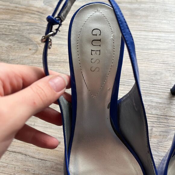 Guess Y2K Heels 8 M Open Toe Patent Leather Blue Charm Vintage 2000s Glam Bright - Picture 4 of 9